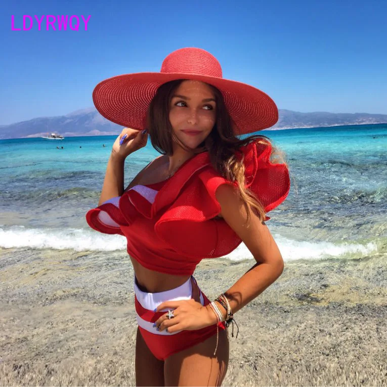 

Сексуальное новое облегающее летнее бикини из двух частей на одно плечо