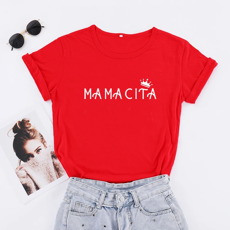 МАМАСИТА с буквенным принтом для женщин футболки хлопковые размера плюс