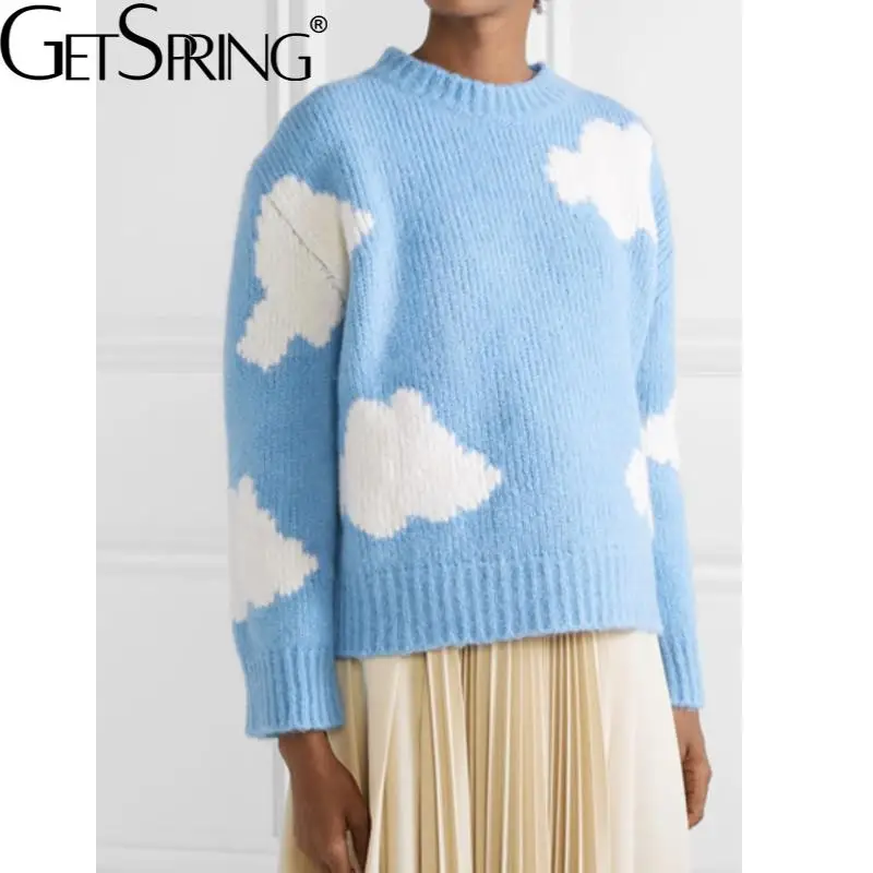 

GetSpring женский свитер, смешанный шерстяной вязаный свитер, универсальные пуловеры, свободные топы для отдыха на осень и зиму 2022, модные
