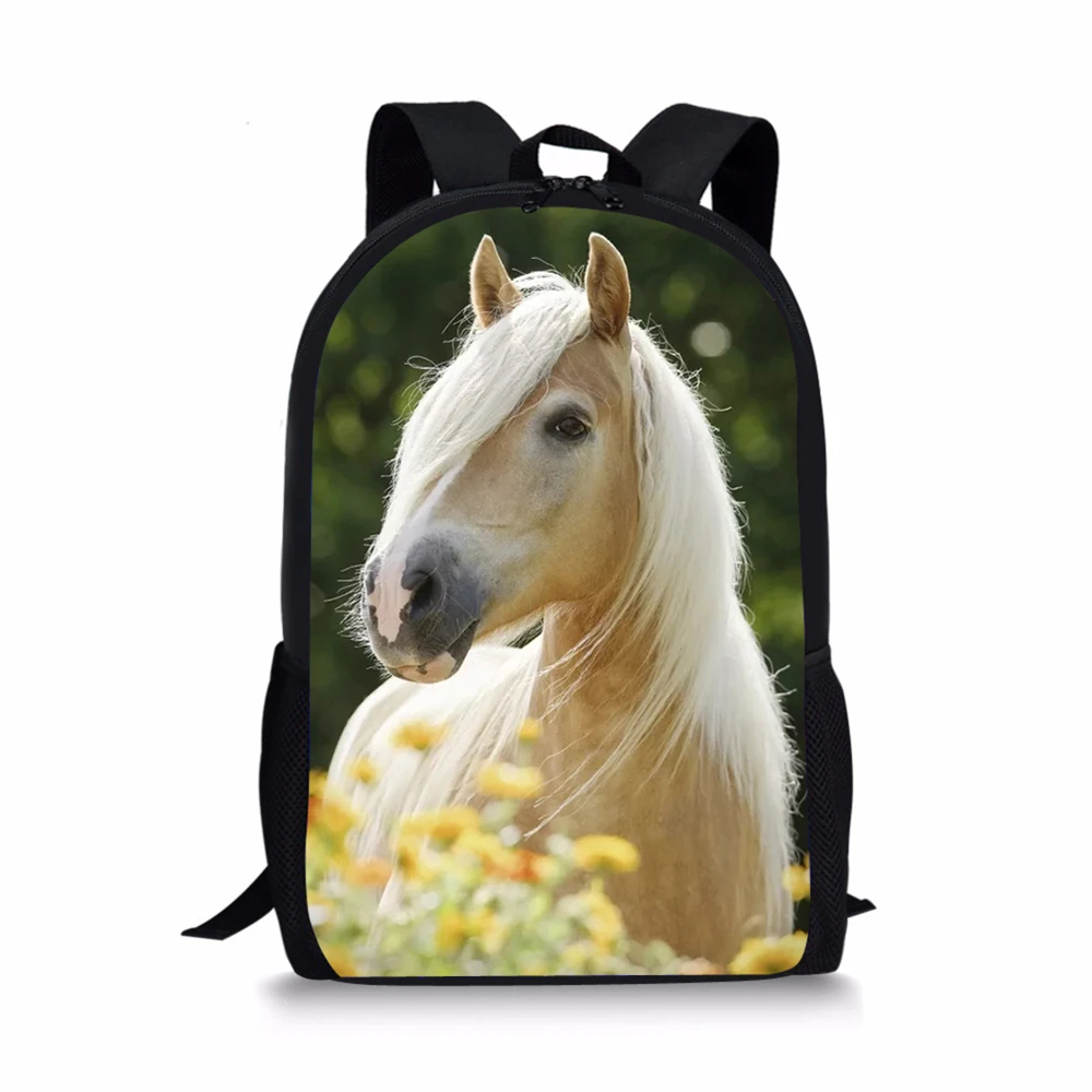 Fashion Kids Backpack Flower Horse Prints Pattern Children's School Bags Cute Toddler Book Bags Women's Travel Backpack