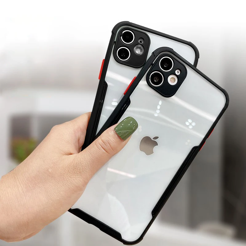 

Luxury Shockproof Frame Clear Phone Case For iPhone 12 11 Pro Max Mini XR X XS 7 8 Plus SE2 Lens Protective Transparent Cover