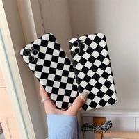 plush checkerboard lattice for iphone13 mobile phone case black and white simple mobile phone case japanese and korean baseus
