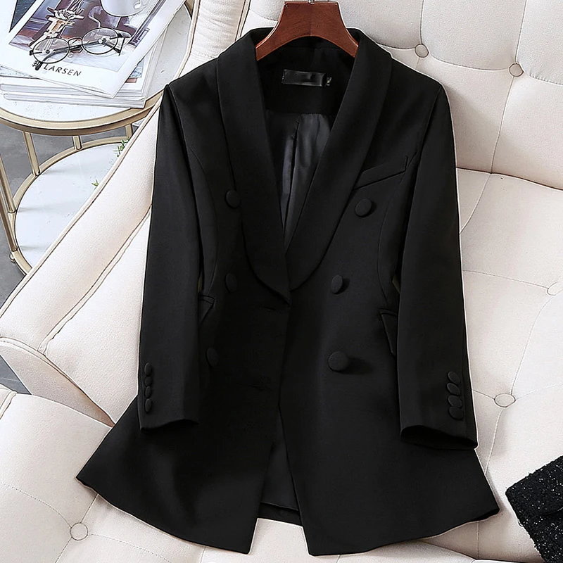 

Женский двубортный Длинный блейзер, офисный пиджак черного цвета свободного покроя для отдыха, уличная одежда больших размеров 4XL