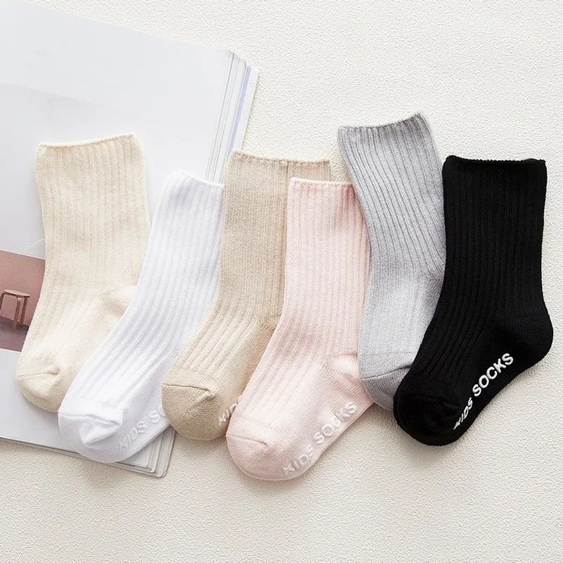 Calcetines de punto doble con rayas verticales lisas para ni&ntilde;os, primavera y verano-1
