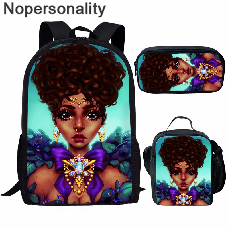 

Школьная сумка Nopersonality для девочек, с 3D принтом, черная, королева, африканская сумка для книг для девочек, комплект рюкзаков для учеников сре...