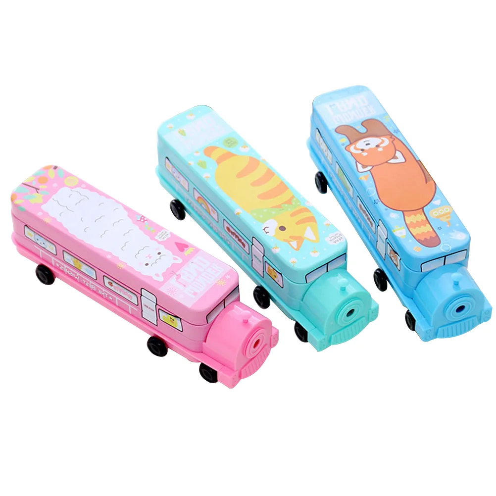 

Creative Cartoon Pencil Case Metal Train Shaped Double Layer Pencil Box Stationery Supplies for Students Kids Children (Random
