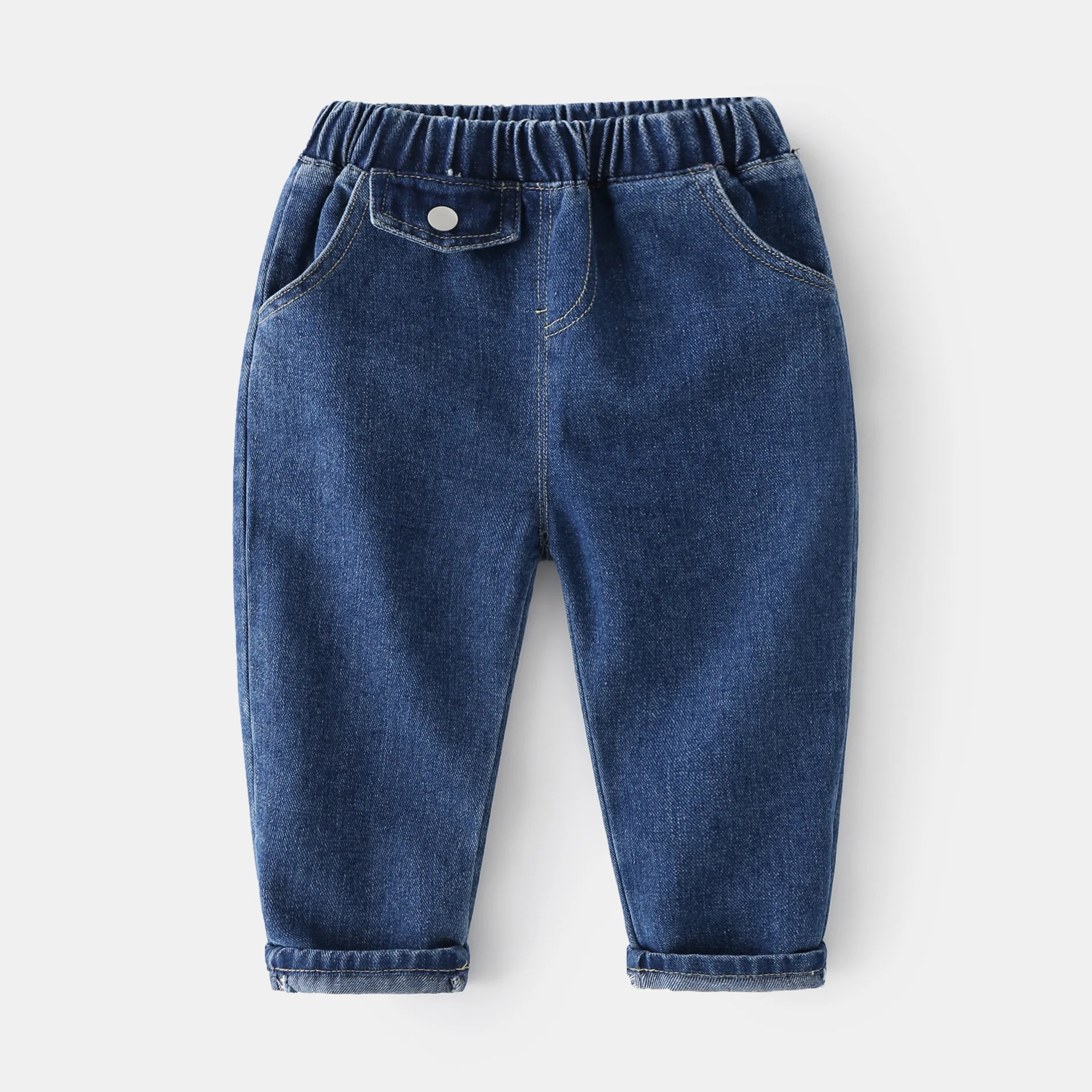 

New Spring Fall Boys Denim Pants Cotton Elatic Solid Color Girls Jeans Trousers Children's Clothing