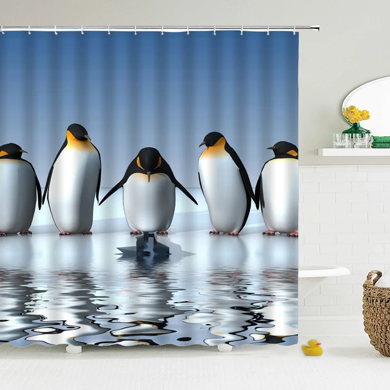 

Cute Funny Cartoon Shower Curtain Penguin Cat Panda Waterproof Fabric Bathroom Shower Curtain Polyester Bathtub Screen