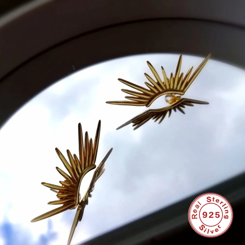 

Aide Earrings For Women Real 925 Sterling Silver Personality Line Sun Rays Stud Earrings Zircon Korean Jewelry Aretes De Mujer