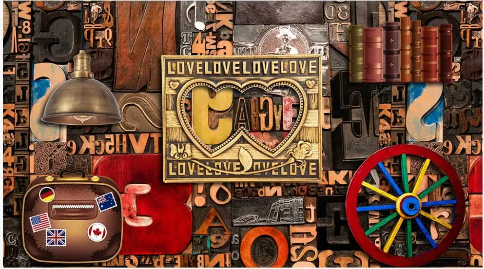 

Настенные 3D-обои на заказ с английским алфавитом и деревянным тиснением в стиле ретро, инструменты для гостиной, домашний декор, обои для стен 3 d