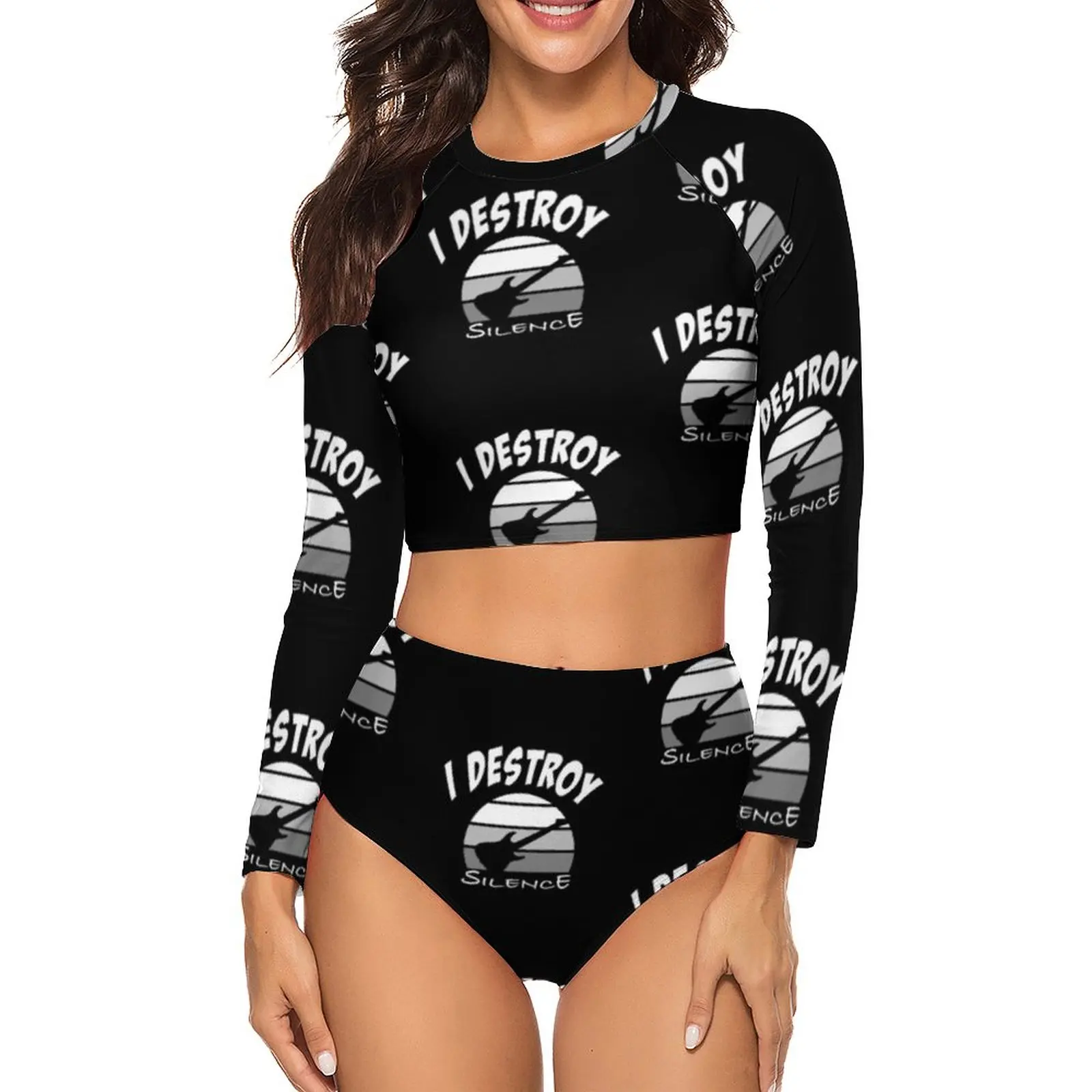 

Bass Guitar Bikini Swimsuit Long Sleeve Modern Swimwear Bath Women Bulk Two Piece Bathing Suit