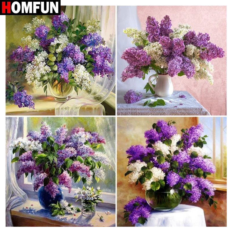 Набор для алмазной вышивки HOMFUN алмазная 5D картина цветок фиолетовое окно вышивка