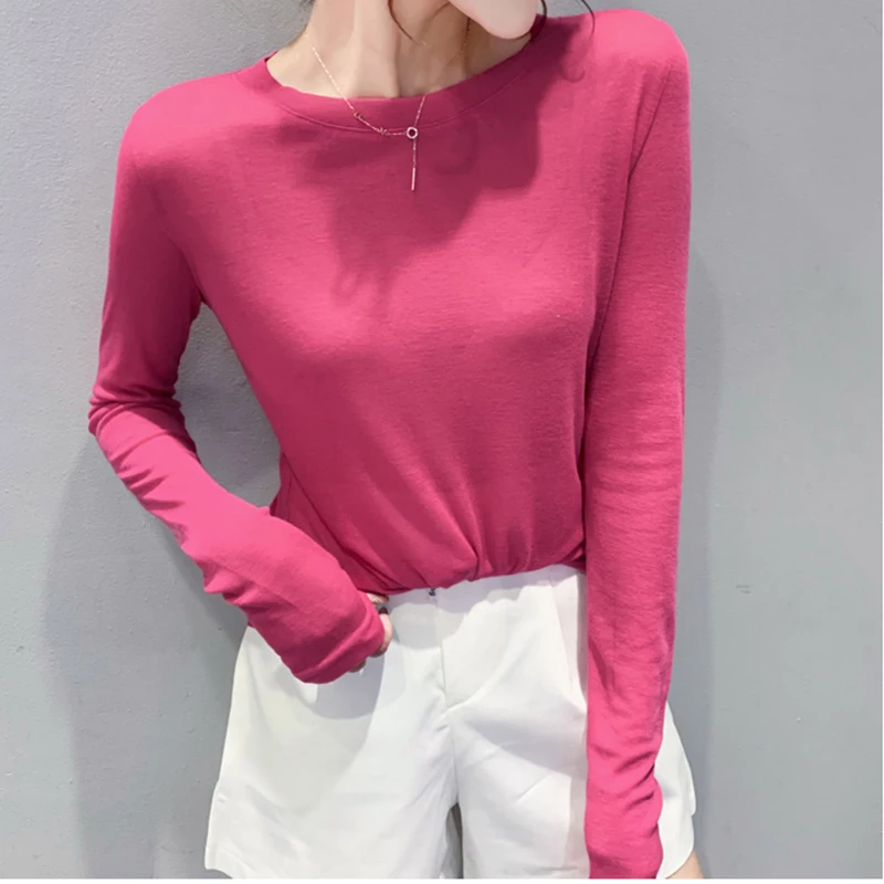 Poleras Mujer Новая Черная Женская футболка с круглым вырезом весенняя одежда для
