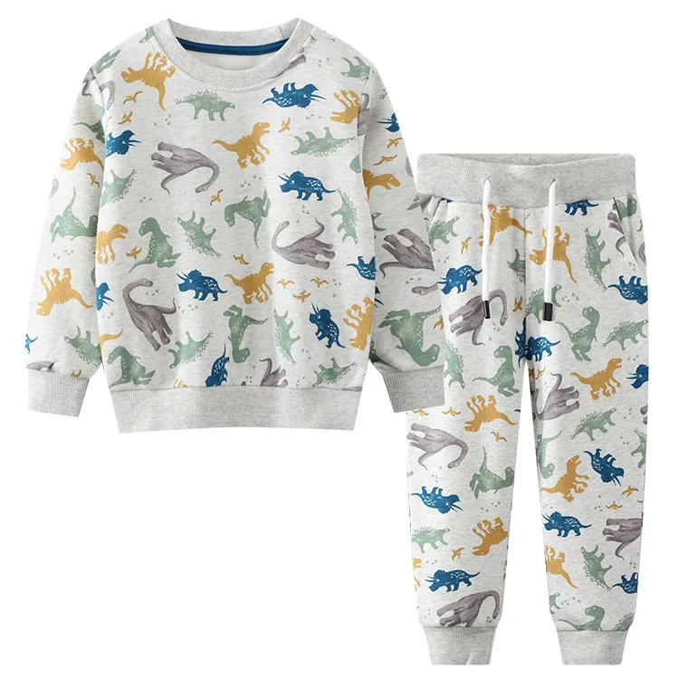 

2Pcs New 2020 Kids Boys Girls Autumn Winter Thicken Sweatshirt Sets Cartoon Dinosaur Hoodies Tops with Pants Kids Clothing Set