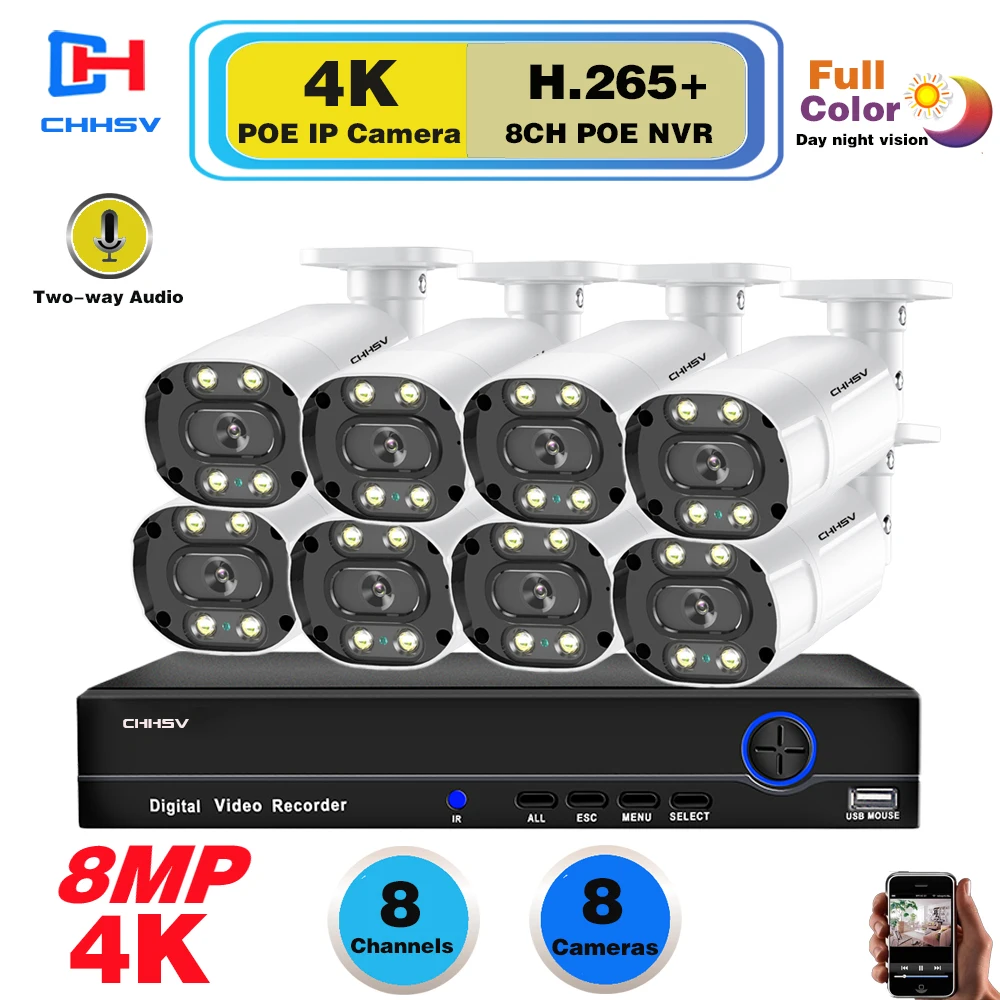 

4k 8mp POE Камера безопасности Системы NVR Kit 8ch 5MP видеонаблюдение Системы открытый аудио Цвет Ночное видение IP набор камеры видеонаблюдения Каме...