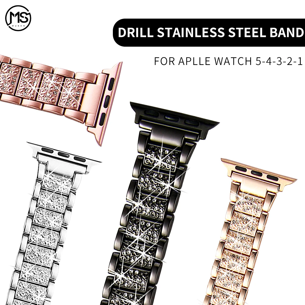 Для Apple Watch band 40 мм 44 38 42 Женский Алмазный ремешок для iWatch series 5 4 3 21 браслет из