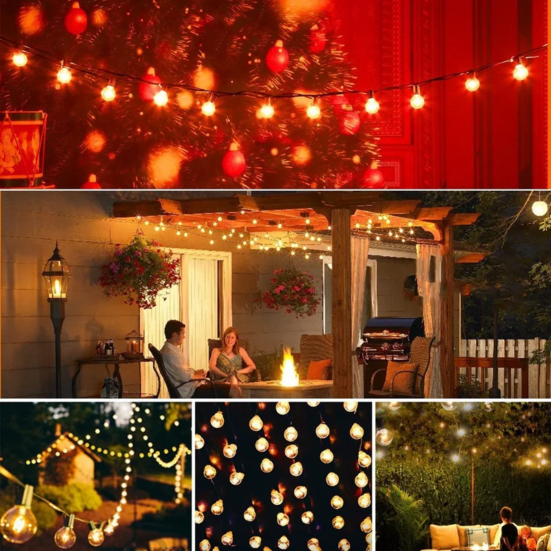 

TOP Terrace Lights with Glass Bulbs, Waterproof Connection Chandelier for Backyard Porch Balcony Party Decoration EU Plug