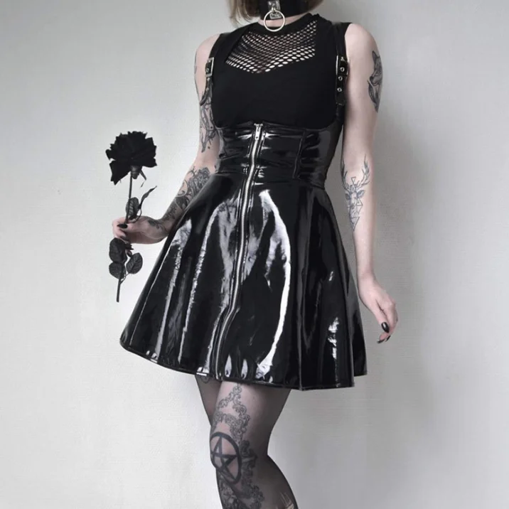 Женская винтажная кожаная юбка Goth Dark плиссированная облегающая готическая на