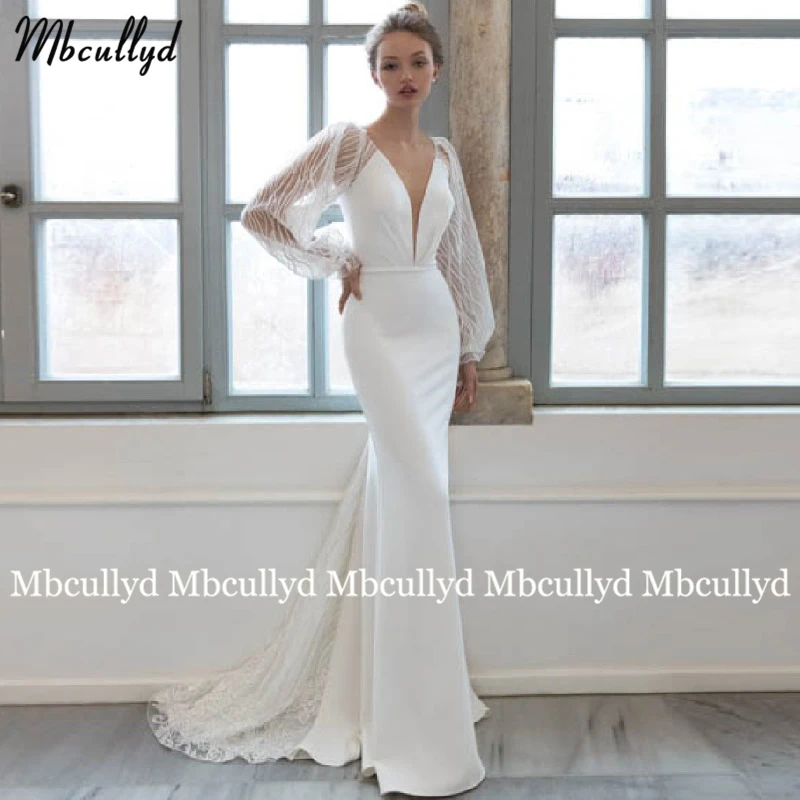

Mbcullyd сексуальное Белое свадебное платье-Русалка 2023 элегантный корсет с длинным рукавом с буффами на спине платье невесты индивидуальный по...