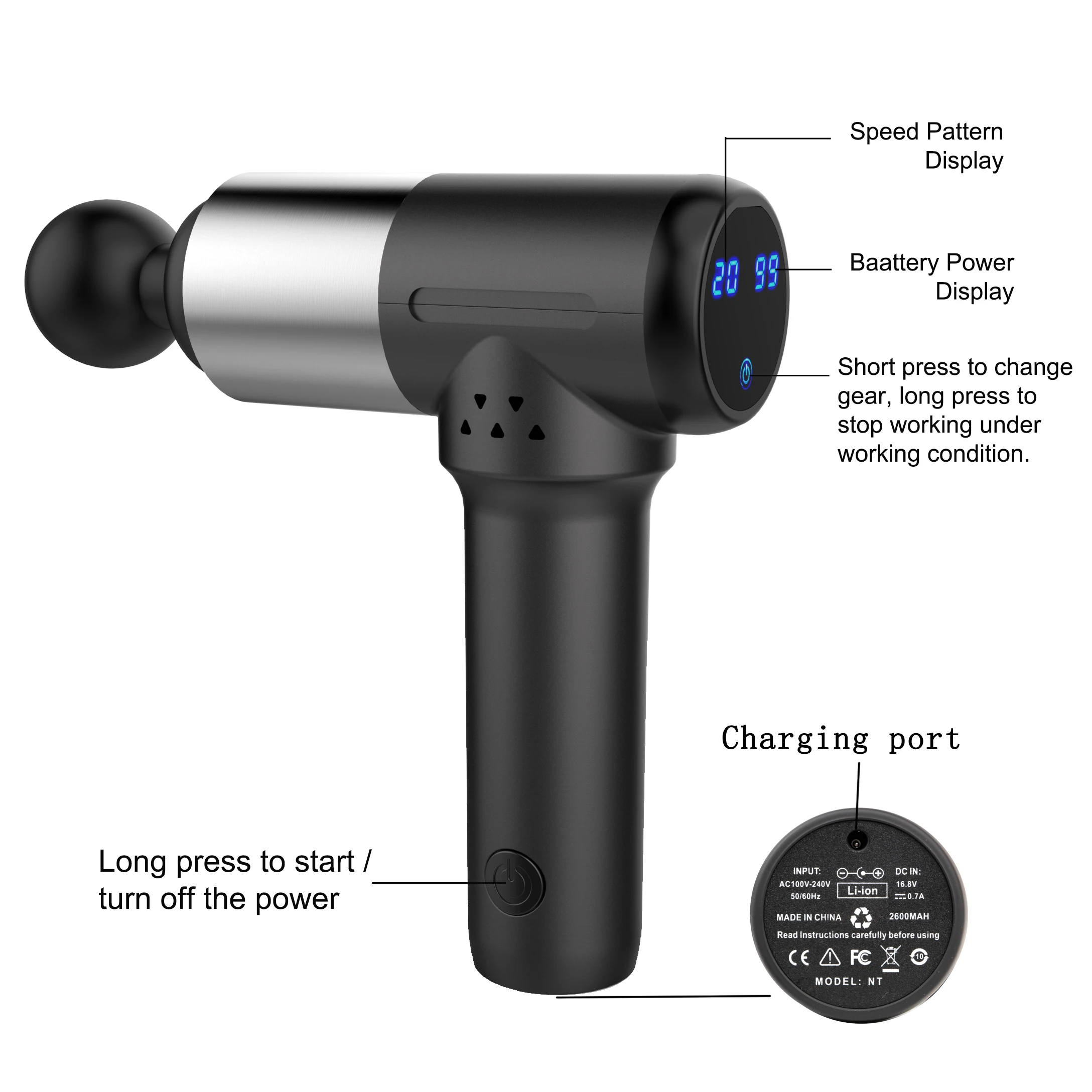 Профессиональный Массажный пистолет глубокий тканевый перкуссионный мышечный