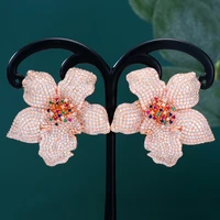 trendy luxury gorgeous big bloom flower pendant earrings for women wedding party cz dubai bridal earrings new trendy jewelry