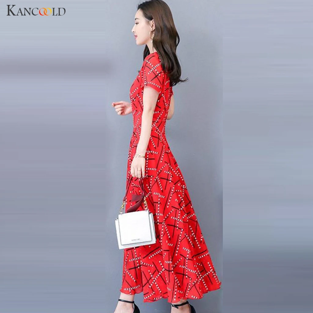 KANCOOLD Платье женское модное повседневное с принтом О образным вырезом коротким