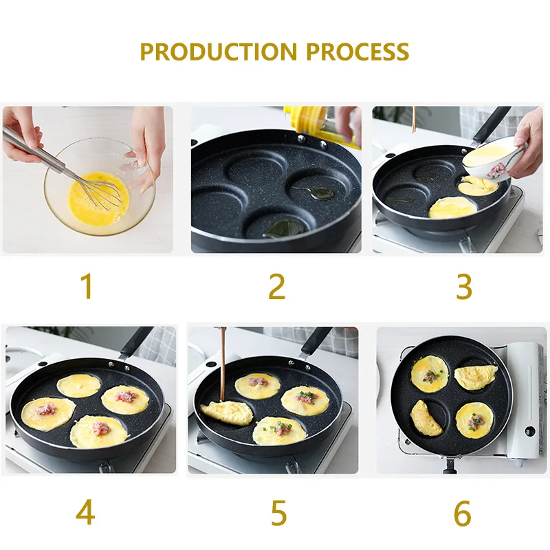 Антипригарная сковорода 3/4 с четырьмя отверстиями для яиц без масляного дыма