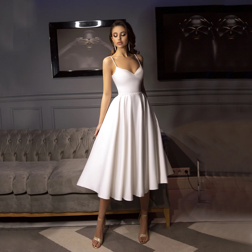 Платье Свадебное ТРАПЕЦИЕВИДНОЕ на тонких бретельках простой сарафан невесты до