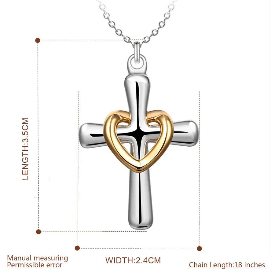 

Fashion Silver Plated Necklace Pendant Cross with Heart Simple Style for Women Party Luxury Jewelry Gift Pendant OnlyLKNSPCP094