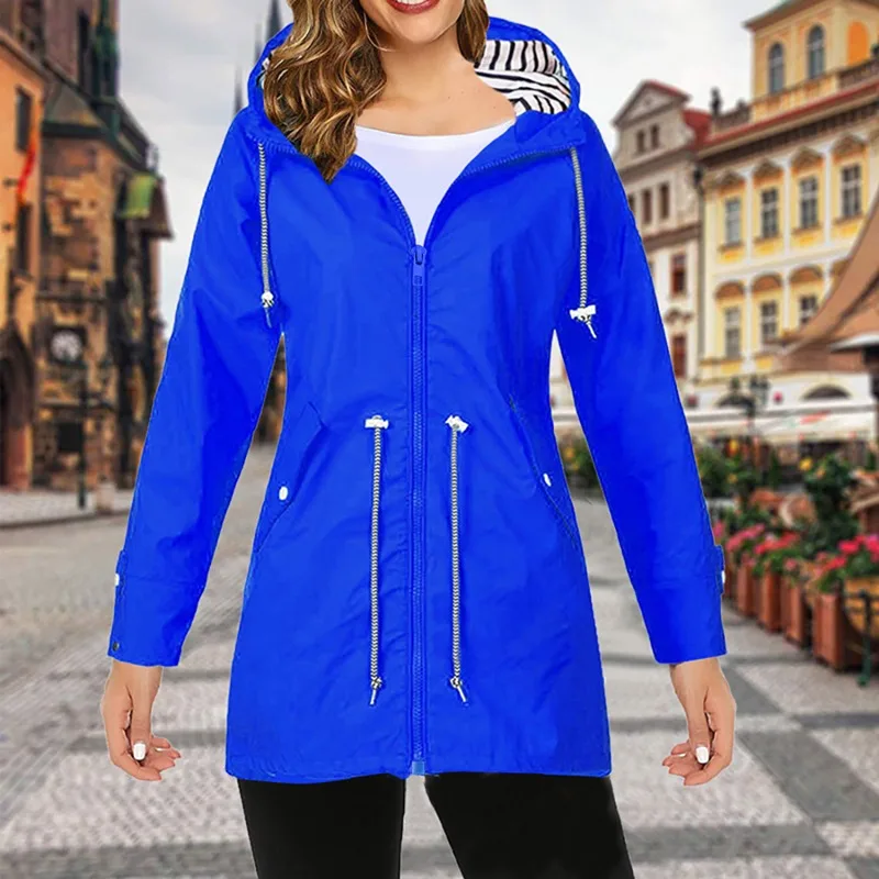 Женская уличная ветровка с капюшоном весенне-осенняя однотонная Повседневная