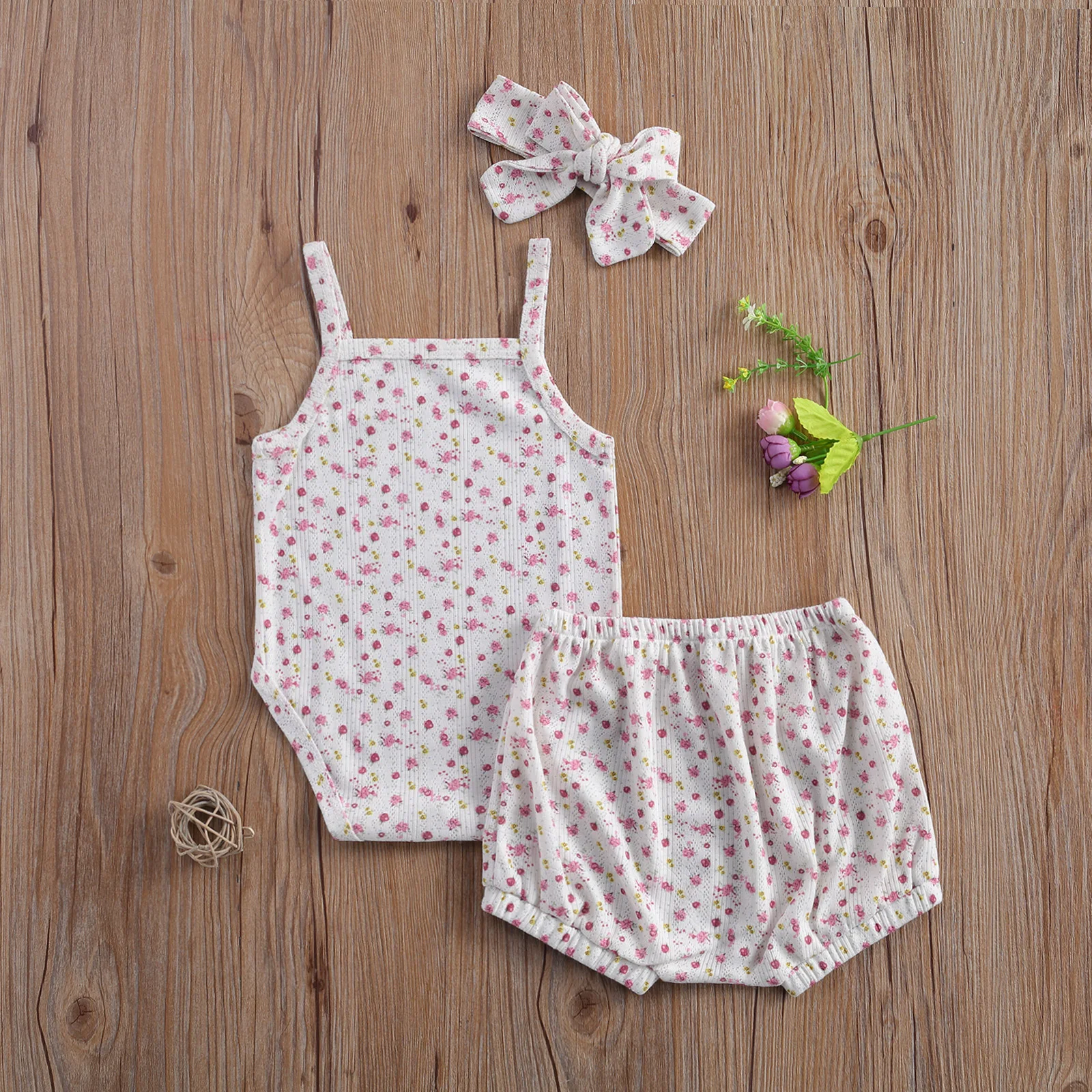 

Pudcoco 0-24M Toddler Baby Girl Summer 3Pcs Set Floral Print Sleeveless Camisole Bodysuit+Shorts+Headband Infant 3 Patterns