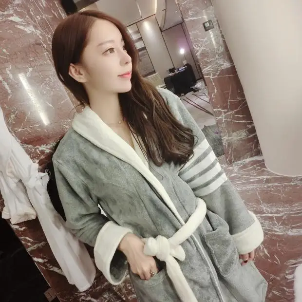 Халат-кимоно мужской/женский фланелевый длинная плотная теплая ночная рубашка с