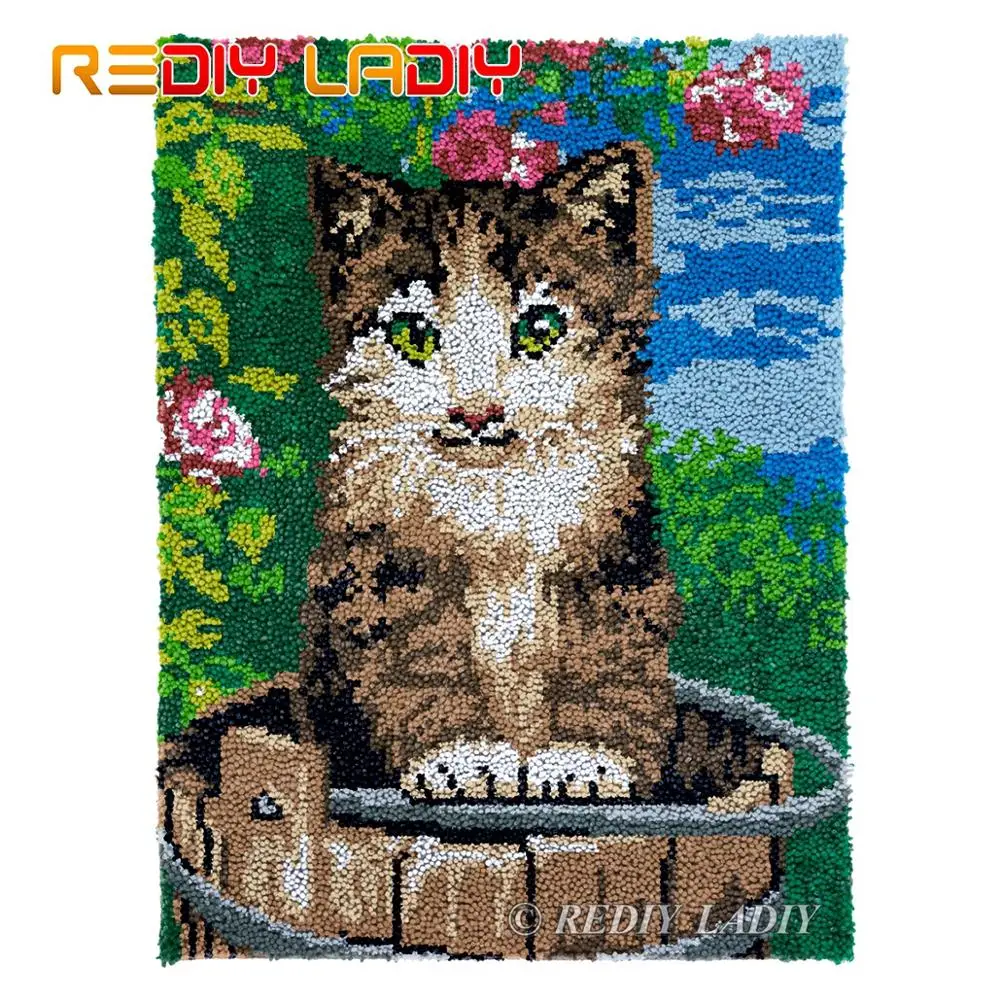 

Latch Hook Rug Garden Kitten Chunky Yarn Tapestry Kits Crocheting Cushion Mat DIY Carpet Rug Needlepoint Hobby & Crafts 61*81cm