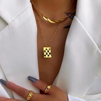 boho simple square pendant necklace womens 2021 new fashion flat twist snake chain clavicle necklaces glamour girl jewelry