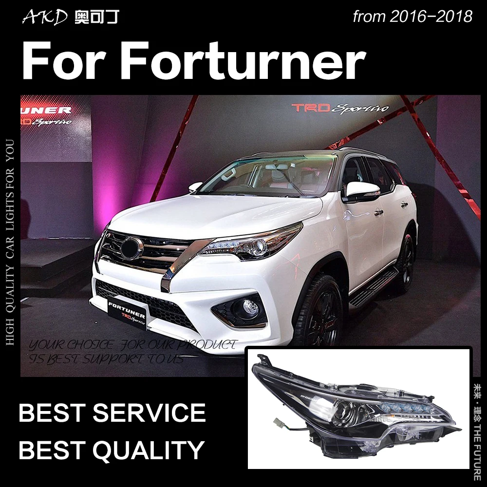 AKD автостайлинг для Toyota Fortuner фары 2016 2018 все светодиодный DRL ангельские глазки