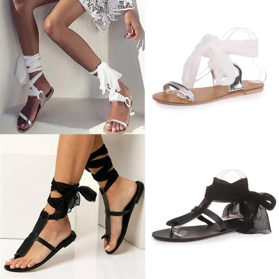 

Сандалии женские на плоской подошве, босоножки Гладиаторы с перекрестными ремешками и застежкой, пляжная обувь без завязок, Размеры 35-43