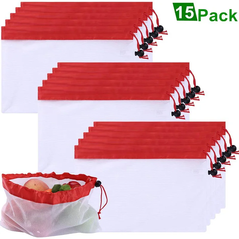 15 шт. многоразовые Экологически чистые мешки для фруктов овощей