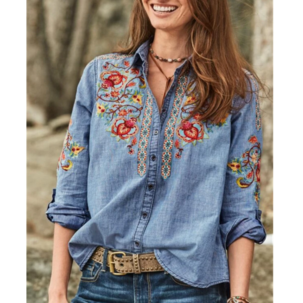 

Lugentolo Women Blouse Long Sleeve Print Vintage tops Turn-down Collar Fall Fashion New Women Shirts Blouses