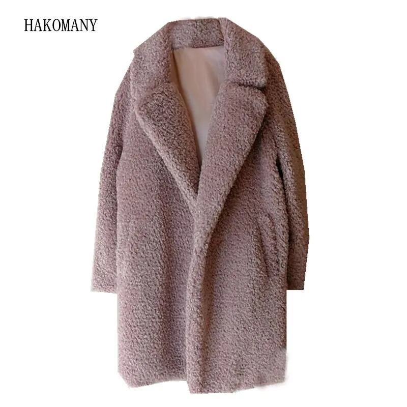 Женская Шуба из меха ягненка розовая удлиненная шуба искусственного с отложным