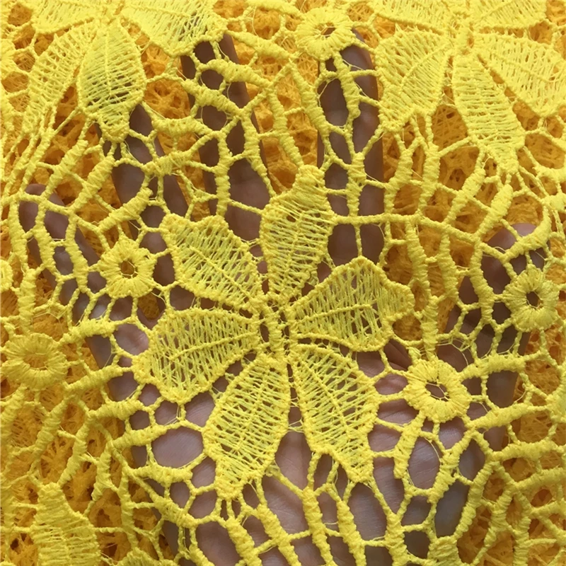 

Yellow Water Soluble Lace Fabric 5Yards African Guipure Lace Fabric High Quality Cord Lace Fabric Nigerian Lace Fabric For Dress