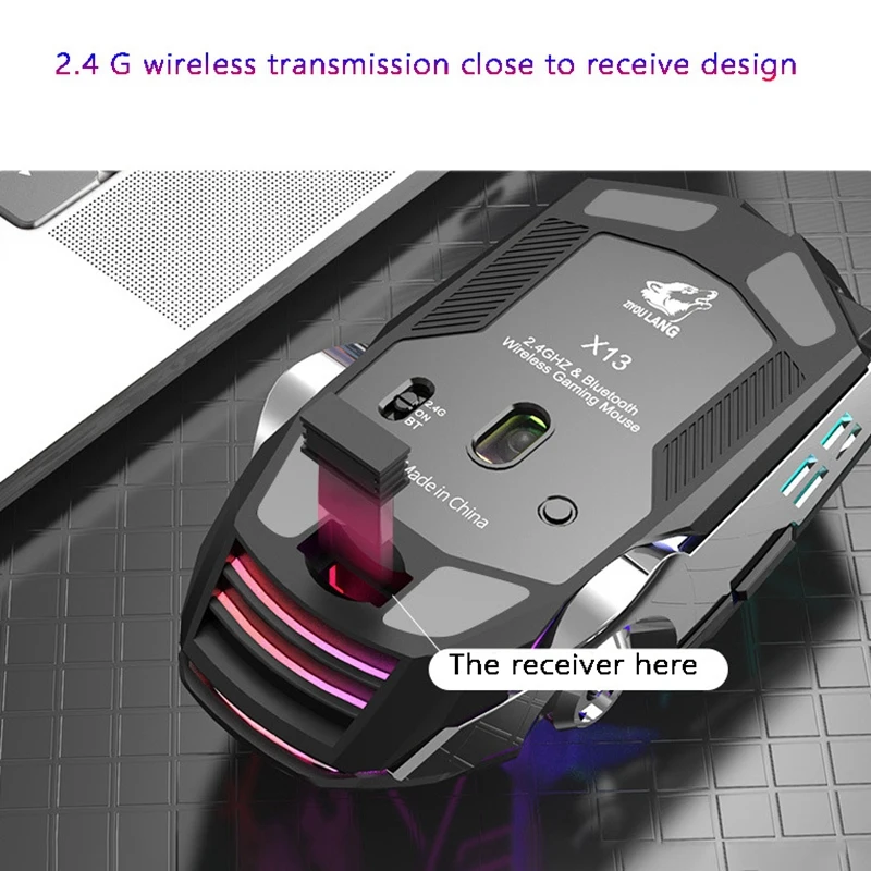 

Wireless Mouse 2.4GHz Rechargeable 3-Speed Adjustable 2400DPI Luminous Silent Gaming Mouse for PC Laptop
