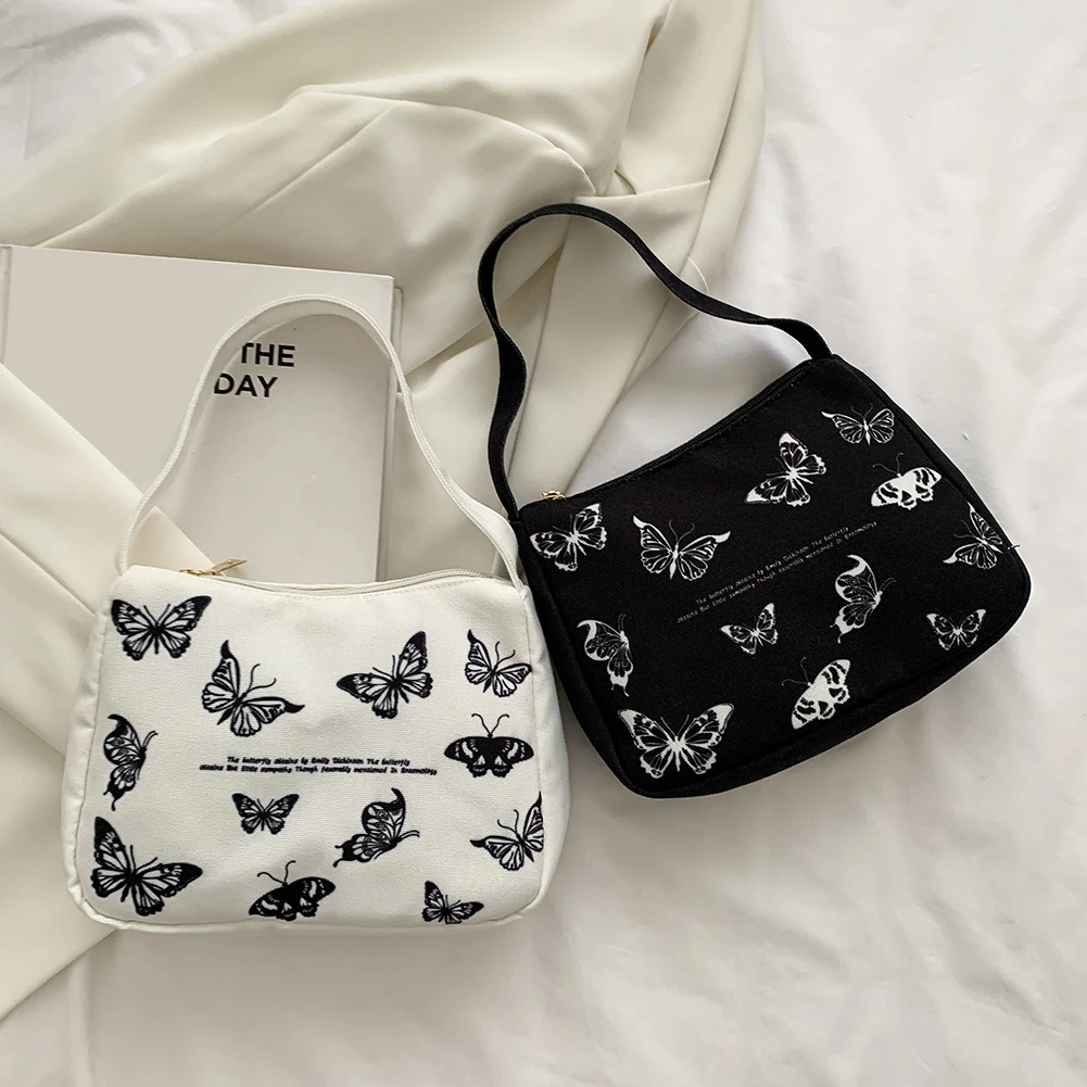 

Модная женская сумочка, Холщовая Сумка с принтом бабочки и подмышек, женская сумка 2021, повседневный кошелек с полумесяцем, сумки-тоуты