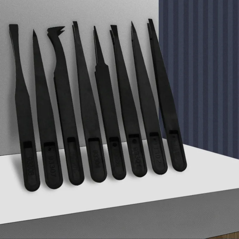 

1/8Pcs Multifunction Thicken Anti-static Carbon Fiber Electronic Tweezers Kit ESD Plastic Forceps PCB Repair Hand Tools Set