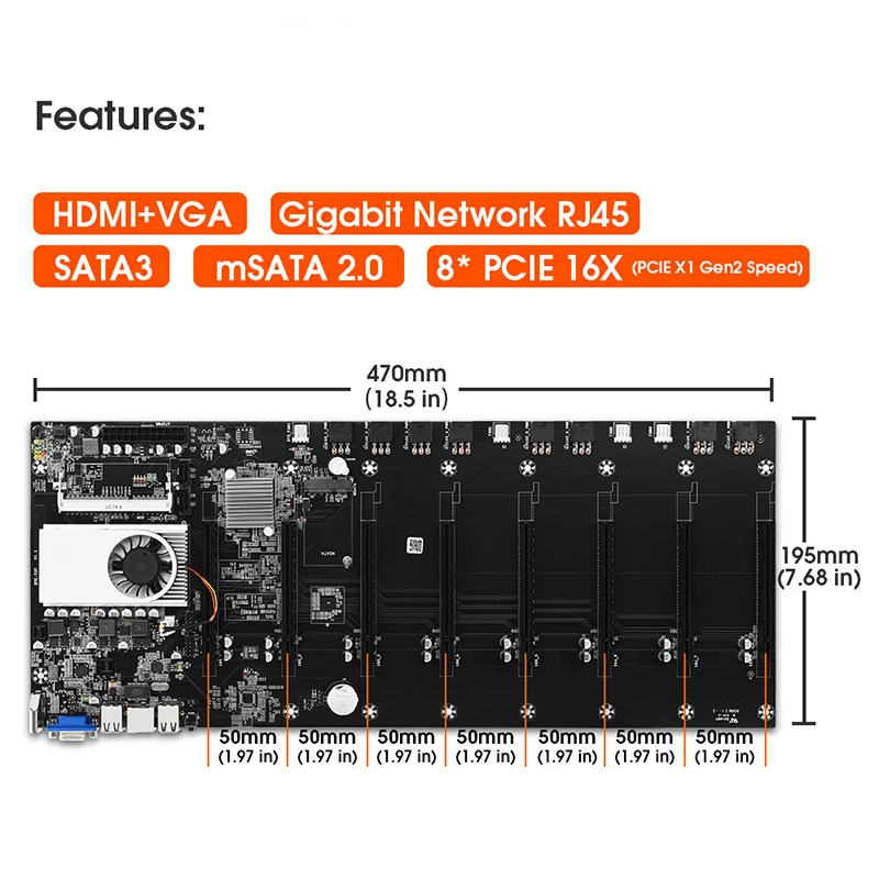 Verkaufen EIN Set Bergbau Motherboard BTC-T37 8 GPU Chassis Mit DDR3 4GB 1600MHz 64GB MSATA Power Kabel * 8 Pcs Und ATX Power 1850W Chassis
