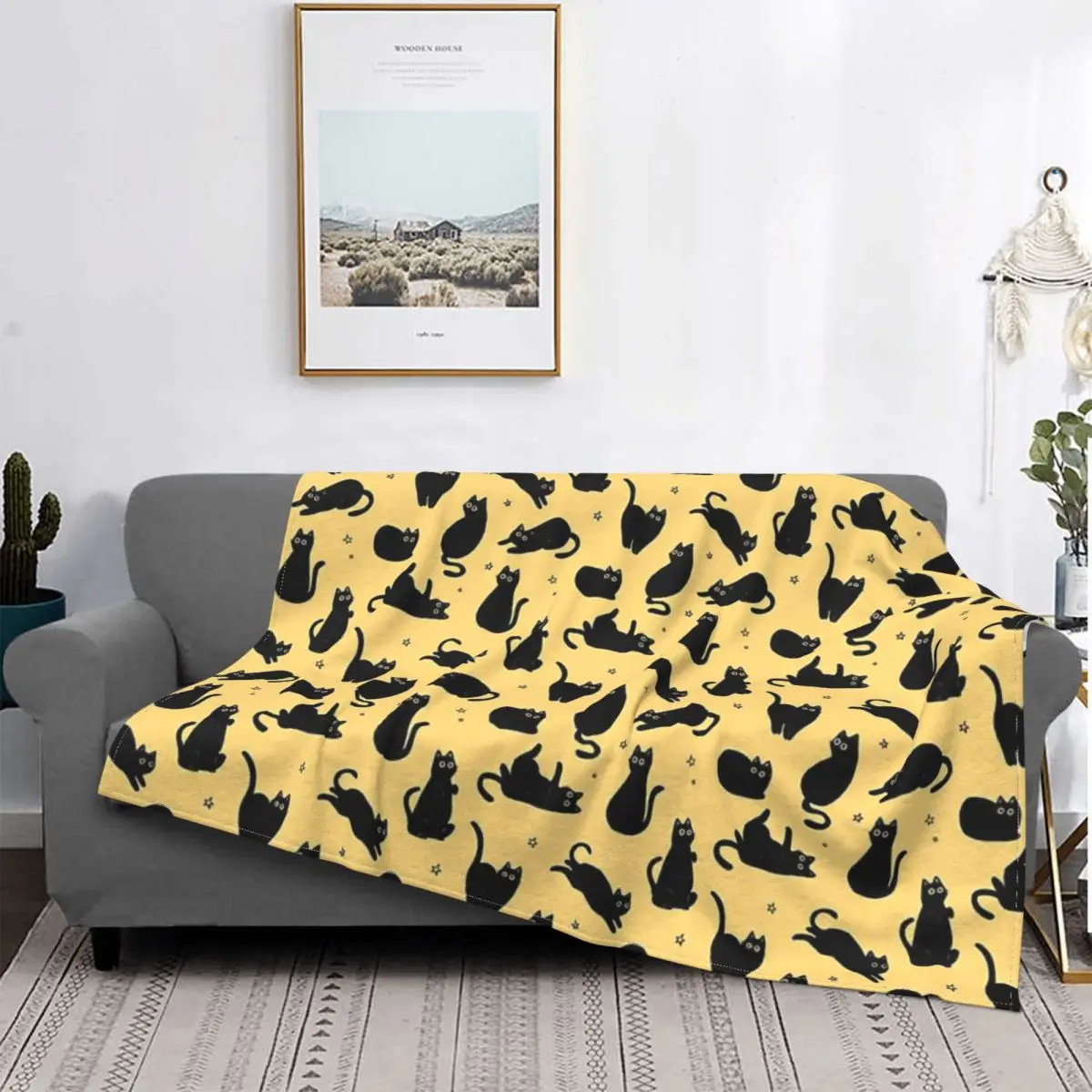 

Manta con estampado de gato negro, colcha para cama a cuadros, manta para sofá, Sudadera con capucha, ropa de cama de algodón