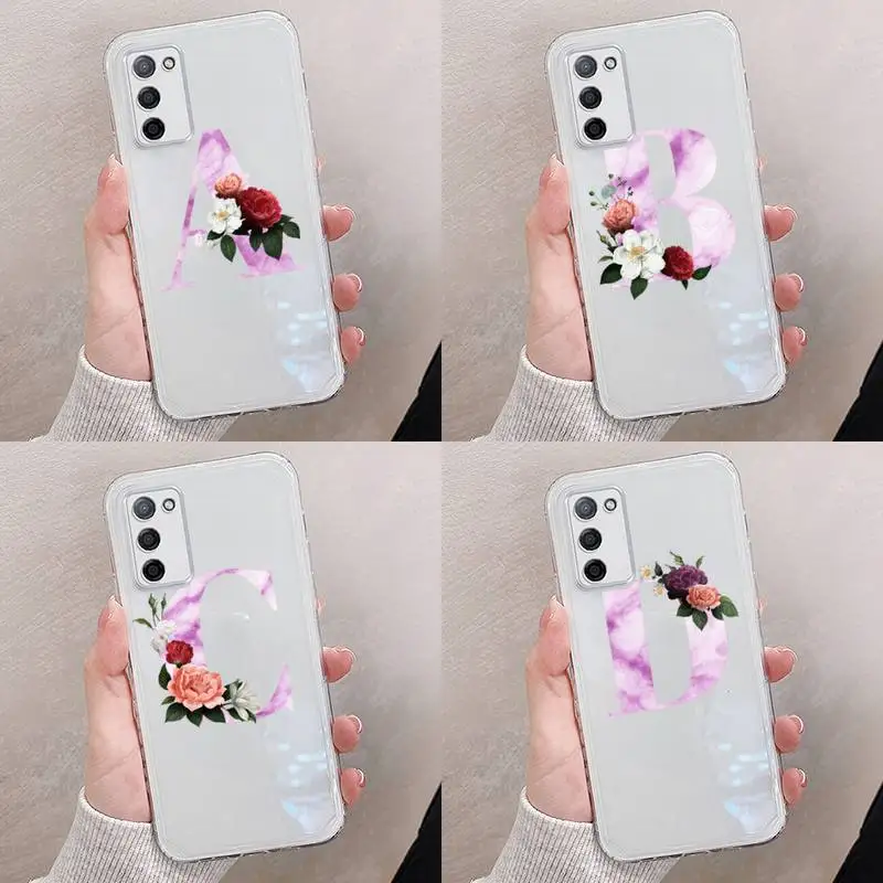 

Alphabet flower Phone Case Transparent For oppo RENO A 1 2 3 4 5 7 8 Z 2Z SE ACE PRO moible bag
