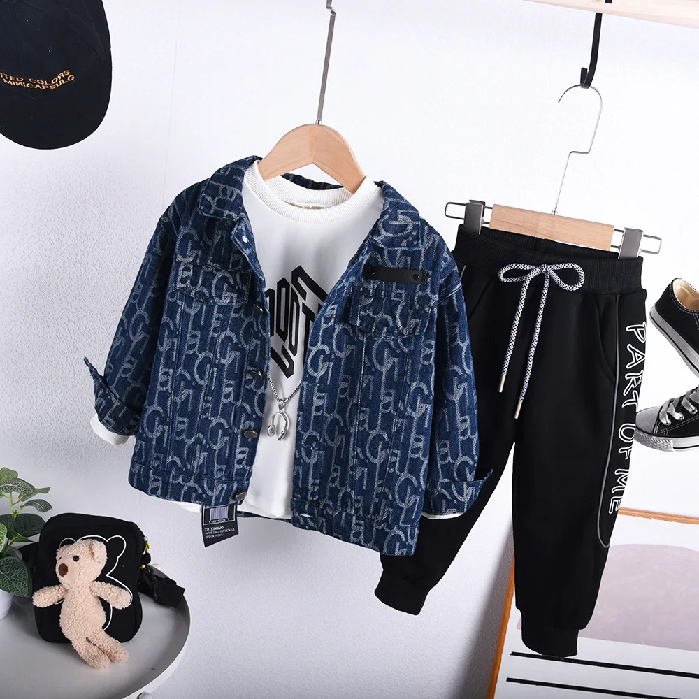 

Baby Boys Denim Jacket Sets 2021 Autumn New Children's Fashion Denim Jackets Baby Boys Casual T Shirt+casual Pants 2pcs Sets