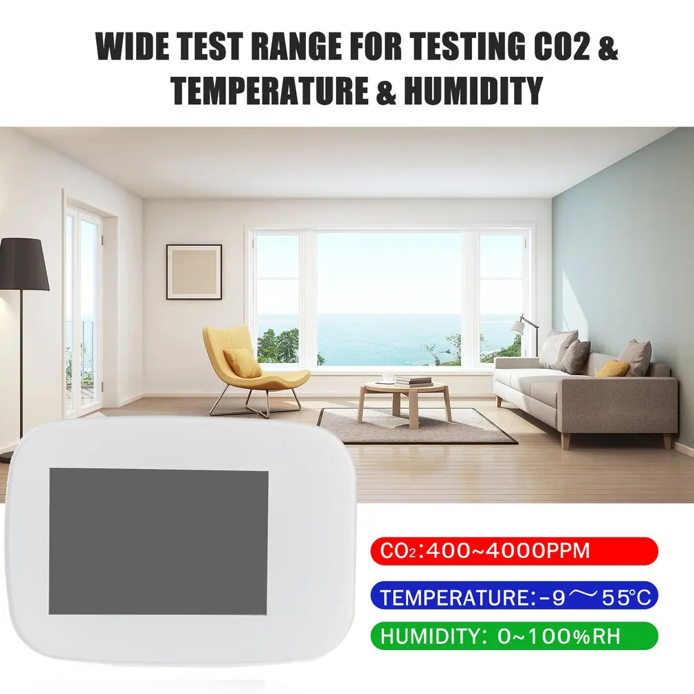 

D9-E 3.5 Inch TFT Large Size LCD Display Timing Storage Timing Data Display Switching CO2 Temperature And Humidity Detector