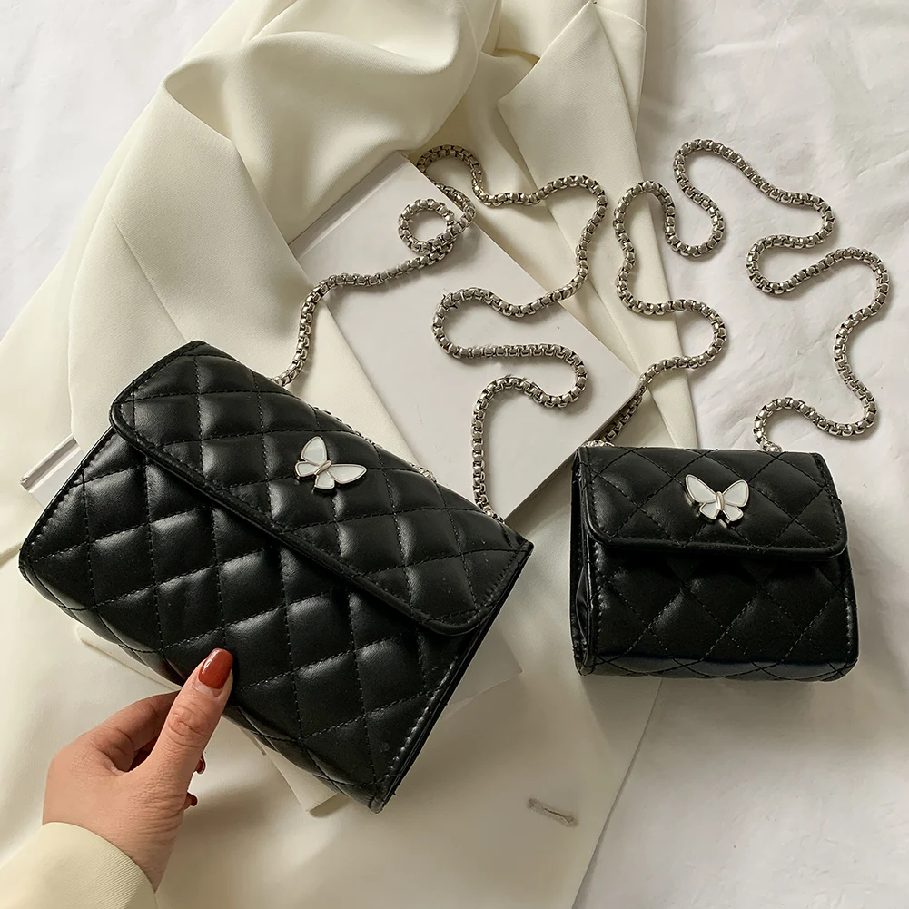 

Ladies Simple Butterfly Lattice Pattern PU Leather Shoulder Messenger Bags For Women Casual Solid Chain Small Crossbody Handbags