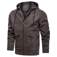 mens hooded pu motorcycle leather jacket casual winter windproof coat male brand clothing